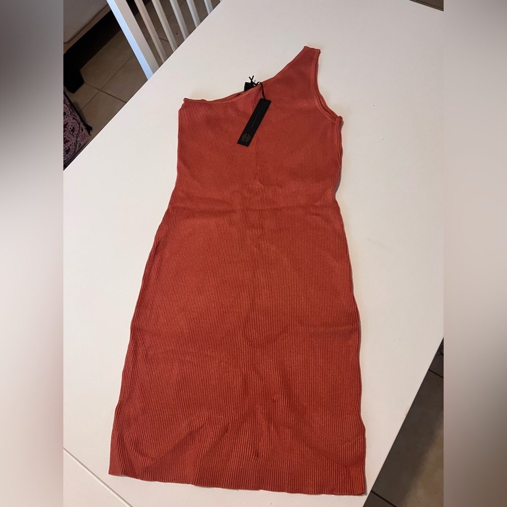 One-Shoulder House of Harlow Rust Dress